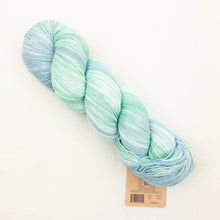 Load image into Gallery viewer, Araucania Huasco Cotón Glisten yarn in pastel blue and green.