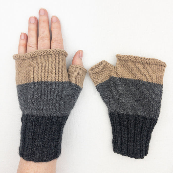 Cashmere Three Tone Fingerless Mitts | Lang Yarns Cashmere Premium and Knitting Pattern (#407)