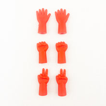 Load image into Gallery viewer, Red knitting needle point protectors in the shapes of hands