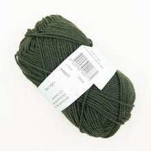 Load image into Gallery viewer, A skein of forest green Debbie Bliss Baby Cashmerino yarn on a white background.