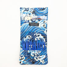 Load image into Gallery viewer, Atelier Yarns Blue Interchangeable Knitting Needles in a Blue Wave print case.
