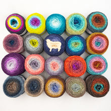 Load image into Gallery viewer, Assorted colorful Freia Merino Silk Worsted yarn balls on a white background