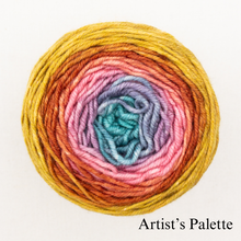 Load image into Gallery viewer, A muted rainbow ball of Freia Merino Silk Worsted ombre yarn