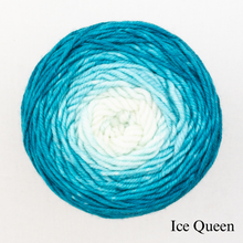 Load image into Gallery viewer, A blue and white ball of Freia Merino Silk Worsted ombre yarn