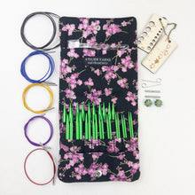 Load image into Gallery viewer, Atelier Yarns Green Interchangeable Knitting Needles in a Cherry Blossom print case.