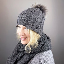 Load image into Gallery viewer, Cabled Tall Hat with Pompom Knitting Kit | Queensland Kathmandu Aran & Knitting Pattern (#253)