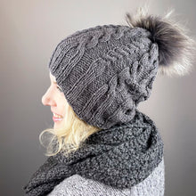 Load image into Gallery viewer, Cabled Tall Hat with Pompom Knitting Kit | Queensland Kathmandu Aran & Knitting Pattern (#253)