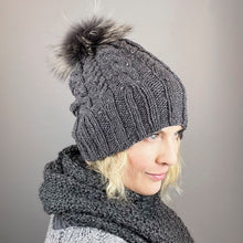 Load image into Gallery viewer, Cabled Tall Hat with Pompom Knitting Kit | Queensland Kathmandu Aran & Knitting Pattern (#253)