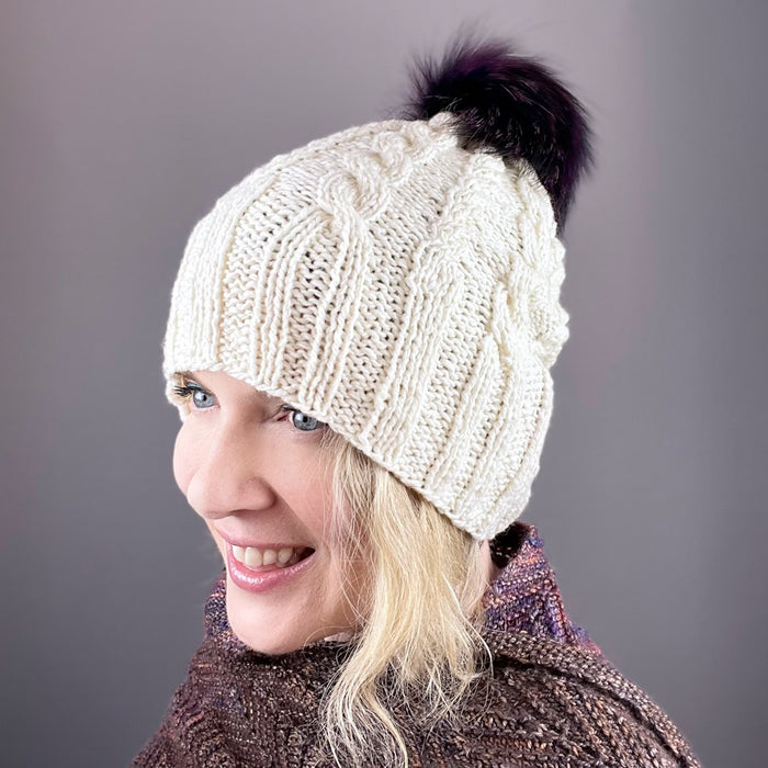 Cabled Tall Hat with Pompom Knitting Kit | Queensland Kathmandu Aran & Knitting Pattern (#253)