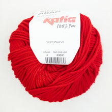 Load image into Gallery viewer, A ball of red Katia Merino Aran yarn in color 4 Red