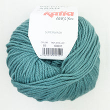 Load image into Gallery viewer, A ball of teal Katia Merino Aran yarn in color 65 Pastel Turquoise