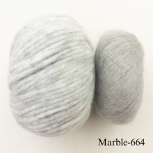 Load image into Gallery viewer, Daydreamer Cardigan Knitting Kit | Juniper Moon Beatrix & Rowan Kidsilk Haze or Lana Grossa Setasuri