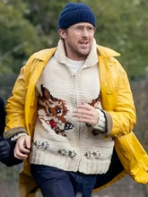 Load image into Gallery viewer, Ryan Gosling wearing Wolf cardigan, yellow jacket, and blue beanie from the movie Project Hail Mary.