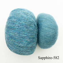 Load image into Gallery viewer, Daydreamer Cardigan Knitting Kit | Juniper Moon Beatrix & Rowan Kidsilk Haze or Lana Grossa Setasuri