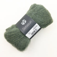 Load image into Gallery viewer, Sage Green yarn ball with a Lana Grossa Setasuri label on a white background