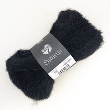 Load image into Gallery viewer, Black yarn ball with a Lana Grossa Setasuri label on a white background