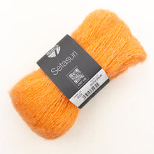 Load image into Gallery viewer, Orange yarn ball with a Lana Grossa Setasuri label on a white background