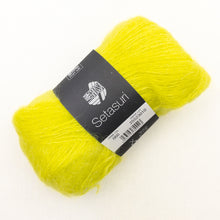 Load image into Gallery viewer, Bright Yellow yarn ball with a Lana Grossa Setasuri label on a white background