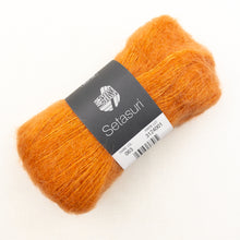Load image into Gallery viewer, Orange yarn ball with a Lana Grossa Setasuri label on a white background