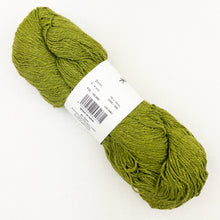 Load image into Gallery viewer, An olive green skein of BC Garn Soft Silk yarn on a white background.