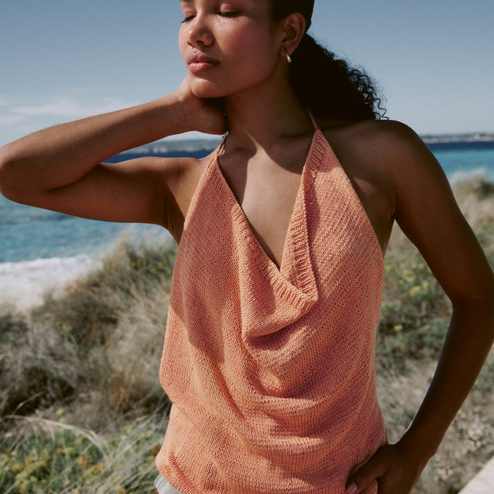 Waterfall Halter Tank Knitting Kit | Lana Grossa Solo Lino & Knitting Pattern (19-16)