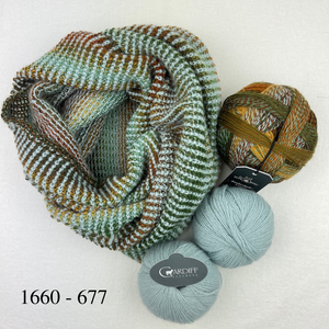 Linen Stitch Cowl (Cardiff & Zauberball version) Knitting Kit | Cardiff Small Cashmere, Zauberball Crazy & Knitting Pattern (#228)