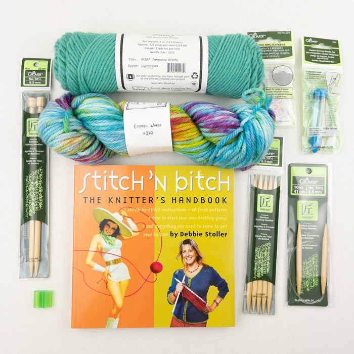 Beginning Knitting Kit (Deluxe) | Lamb's Pride Bulky, Wonderland Yarns Tweedledeedum & Knitting Instruction Book