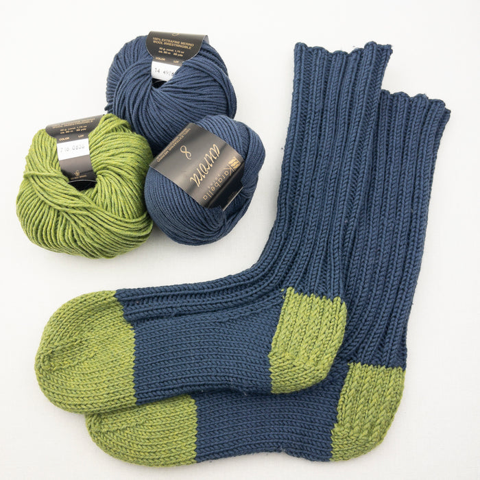 Atelier Worsted Weight Socks Knitting Kit | Karabella Aurora 8 & Knitting Pattern (#61 or Ann Norling))