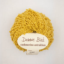 Load image into Gallery viewer, A yellow ball of Debbie Bliss Astrakhan yarn on a white background
