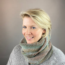 Load image into Gallery viewer, Linen Stitch Cowl (Cardiff &amp; Zauberball version) Knitting Kit | Cardiff Small Cashmere, Zauberball Crazy &amp; Knitting Pattern (#228)
