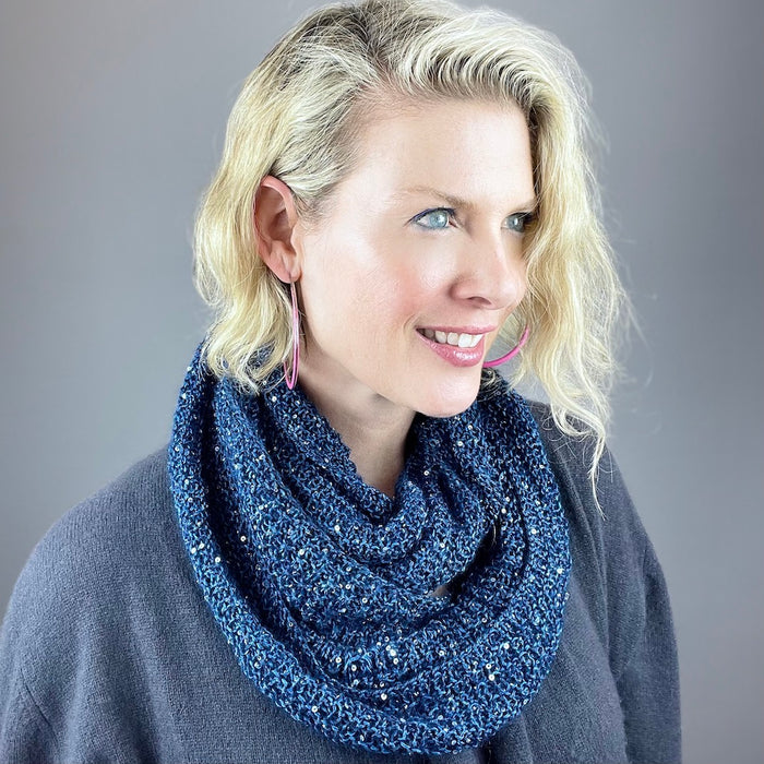 Windowpane Cowl (Long & Twisted Version) Knitting Kit | Hand Maiden Camelspin, Artyarns Beaded Mohair and Sequins & Knitting Pattern (#291)