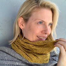 Load image into Gallery viewer, Diagonal Feather & Fan Cowl Knitting Kit | Hand Maiden Camelspin & Knitting Pattern (#192E)