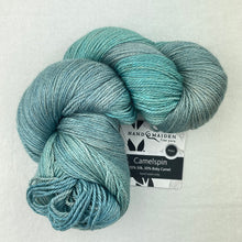 Load image into Gallery viewer, Vertical Feather & Fan Cowl Knitting Kit | Hand Maiden Camelspin & Knitting Pattern (#192F)