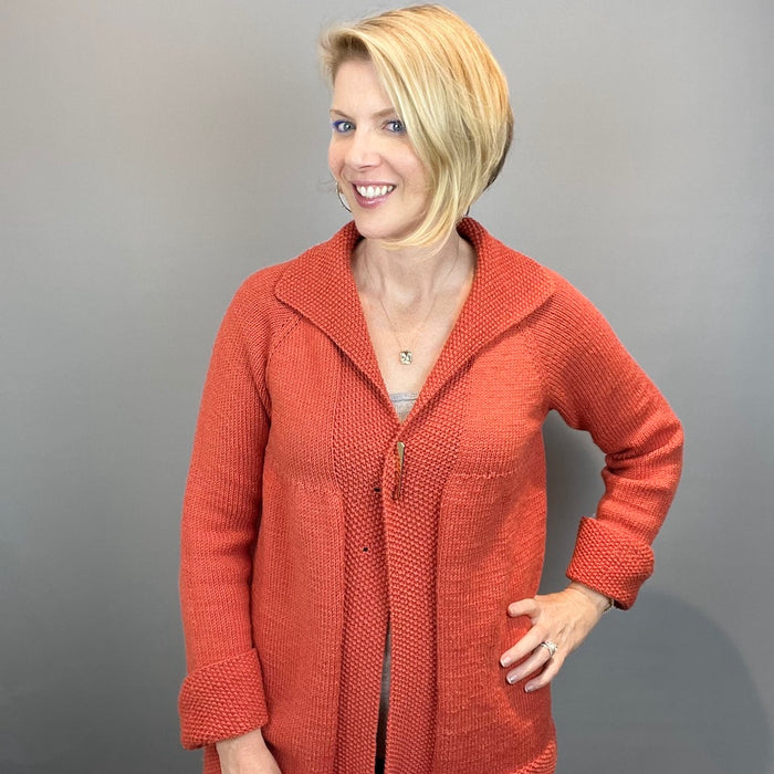 Easy Gathered Cardigan (Size Small) Knitting Kit | Aurora 8 & Knitting Pattern (#126)
