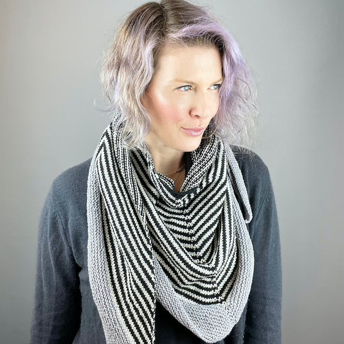 Off-Center Striped Shawlette Knitting Kit | Queensland United & Knitting Pattern (#293)