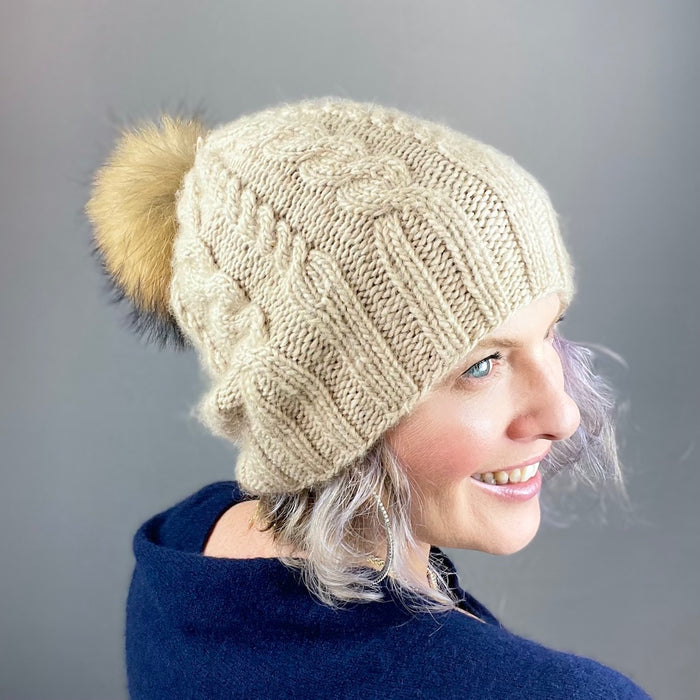 Cabled Tall Hat with Pompom Knitting Kit | Cascade Highland/Eco Duo & Knitting Pattern (#253)