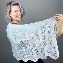 Load image into Gallery viewer, Staggered Fern Shawlette Knitting Kit | Jade Sapphire Sylph & Knitting Pattern (#272)