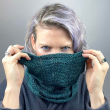 Load image into Gallery viewer, Vertical Feather & Fan Cowl Knitting Kit | Hand Maiden Camelspin & Knitting Pattern (#192F)