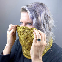 Load image into Gallery viewer, Diagonal Feather & Fan Cowl Knitting Kit | Hand Maiden Camelspin & Knitting Pattern (#192E)