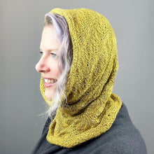 Load image into Gallery viewer, Diagonal Feather & Fan Cowl Knitting Kit | Hand Maiden Camelspin & Knitting Pattern (#192E)
