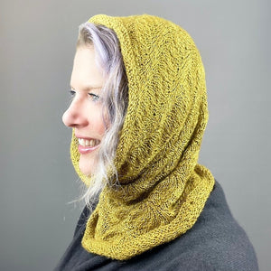 Diagonal Feather & Fan Cowl Knitting Kit | Hand Maiden Camelspin & Knitting Pattern (#192E)