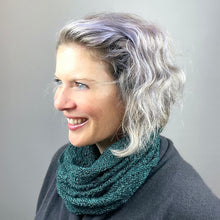 Load image into Gallery viewer, Vertical Feather & Fan Cowl Knitting Kit | Hand Maiden Camelspin & Knitting Pattern (#192F)