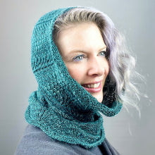 Load image into Gallery viewer, Vertical Feather & Fan Cowl Knitting Kit | Hand Maiden Camelspin & Knitting Pattern (#192F)
