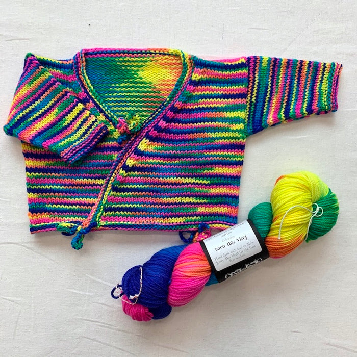 Cadenza Cross-Over Baby Sweater (Rockstar version) Knitting Kit | MollyGirl Rock Star DK