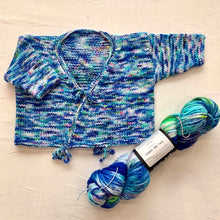 Load image into Gallery viewer, Cadenza Cross-Over Baby Sweater (Rockstar version) Knitting Kit | MollyGirl Rock Star DK