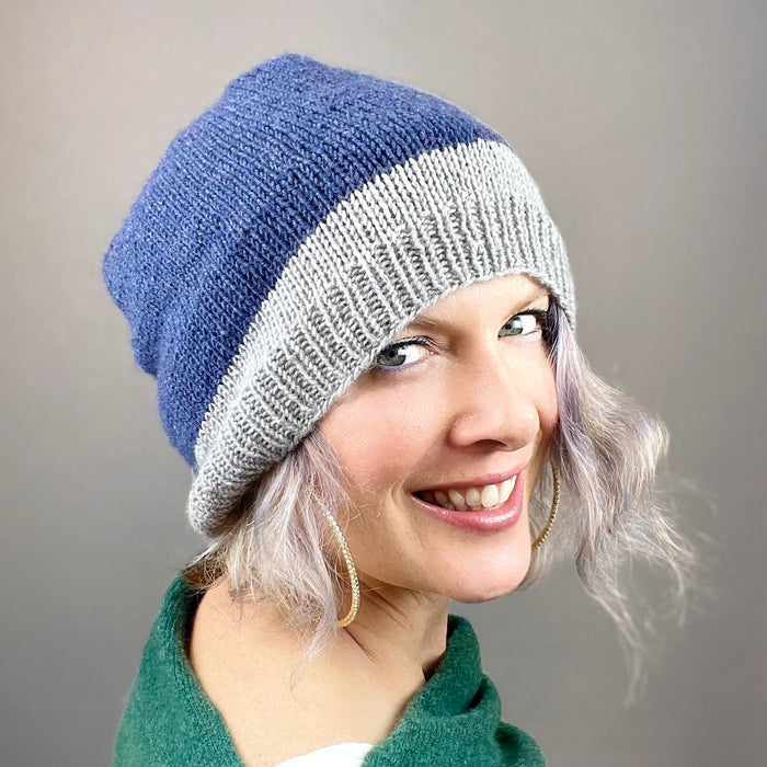 Lux Adorna Cashmere Two-Tone Hat Knitting Kit | Lux Adorna Sport Cashmere & Knitting Pattern (#280)