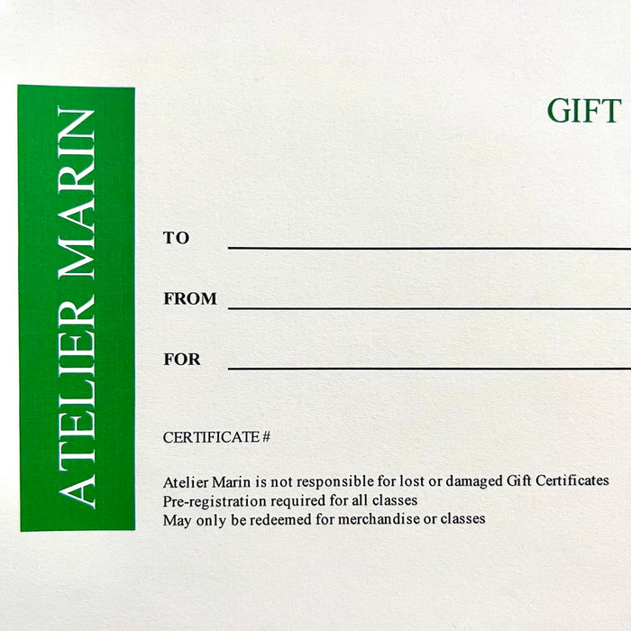 Atelier Marin Gift Certificate for use in San Rafael, CA