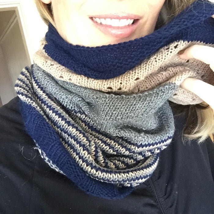 Cashmere Three-Color Patterned Cowl Knitting Kit | Lux Adorna Sport Cashmere & Knitting Pattern (#294)
