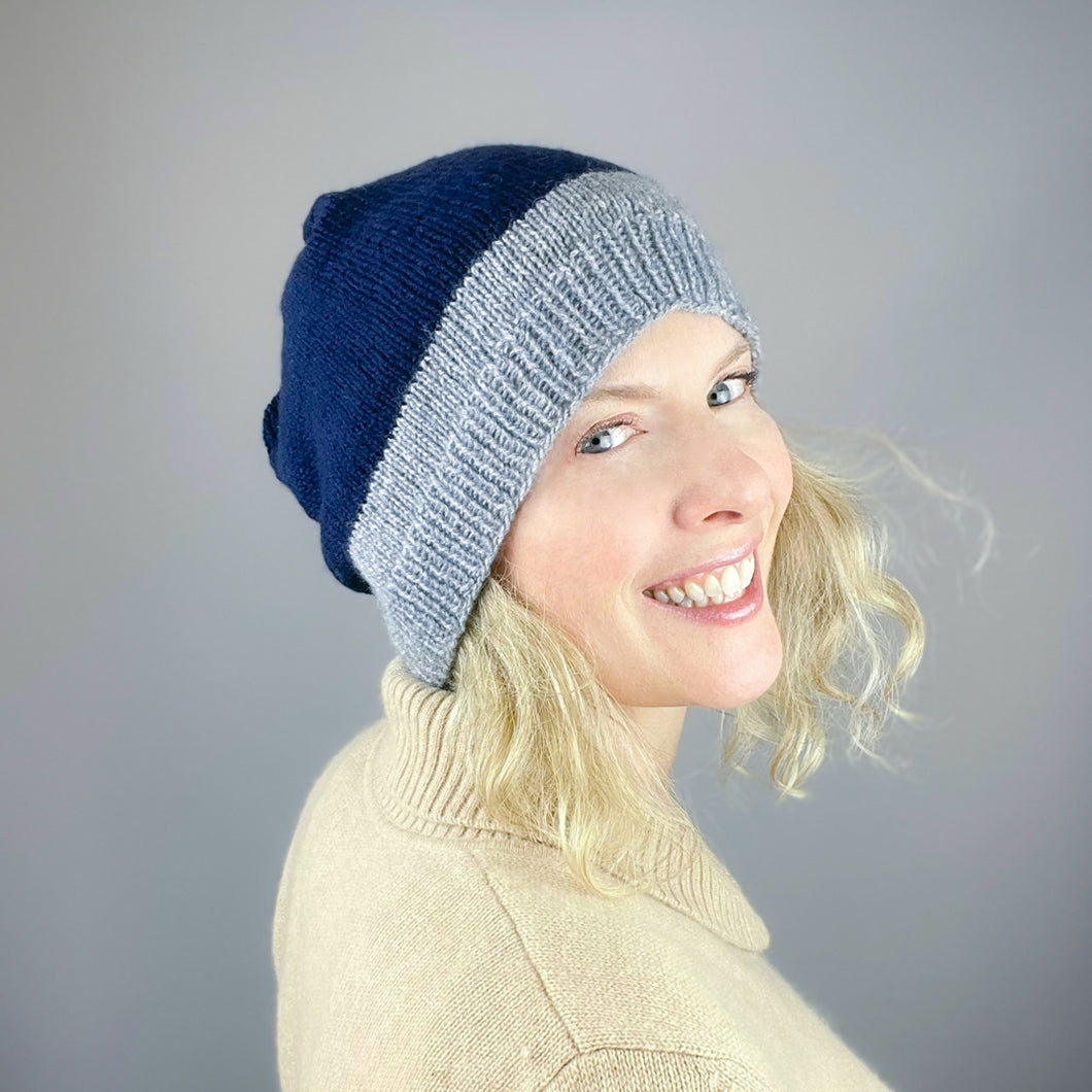 Two Tone Square Top Hat Knitting Kit Lang Yarns Cashmere Premium Knitting Pattern (#421)