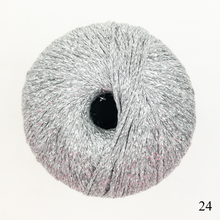 Load image into Gallery viewer, Silver ball of Lang Yarns Lame Soft.
